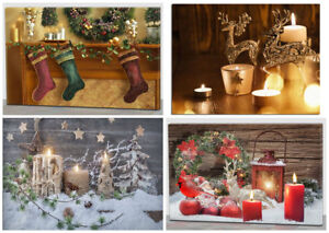 Christmas Decoration Light Up LED Canvas Wall Art Picture Flickering Candles