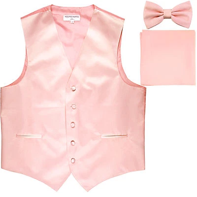 New Men's formal vest Tuxedo Waistcoat_bowtie & hankie set pink prom wedding - Image 1 of 4