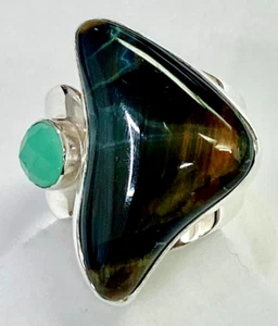 HSN Jay King Sterling Silver Brown Jasper & Chrysoprase Ring Size 7 - Picture 1 of 10