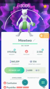 Pokemon Trade GO - Shiny Mewtwo 3000+CP & Legacy move Psystrike for PVP Master - Picture 1 of 3