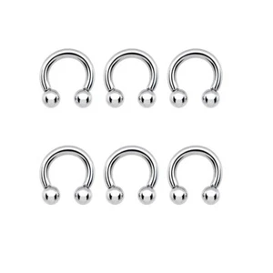 6 Pack 6GA Horseshoe Circular Barbells 316L Surgical Steel Ear Lip Nose Nipple - Picture 1 of 8