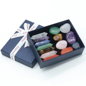 14Pcs Reiki Healing Crystals Kit w/ Gift Box Natural Crystal Quartz Point NEW - Picture 1 of 8