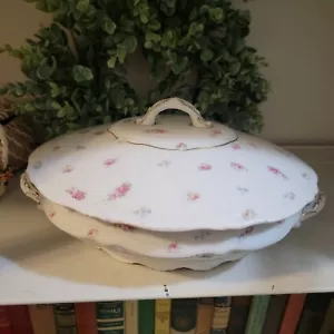 Vintage Royal Austria Porcelain Tureen Vegetable Bowl Pink Floral Rose Pattern - Picture 1 of 6