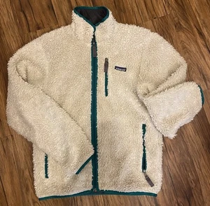 Patagonia Sherpa Fleece Jacket Full Zip Retro X Beige Men Small Green Plaid Wool - Picture 1 of 8