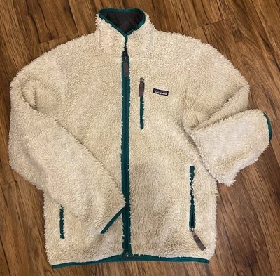 Patagonia Sherpa Fleece Jacket Full Zip Retro X Beige Men Small Green Plaid Wool - Image 1 of 4