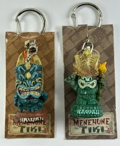 Hawaii Island Menehune Tiki Torch & Surfer Keychains Bag Charms Lot of 2 New - Picture 1 of 10
