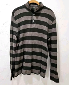 Banana Republic Henley Shirt long sleeve button waffle knit Men's size M stripe - Picture 1 of 10