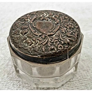 Antike Sterling Silber Jugendstil Glas Waschtisch Kommode Dose - Bild 1 von 9