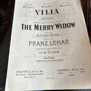 Musical Comedy- by Franz Lehar - Sheet Music Merry Widow's "Vilia" - Adrian Ross - Picture 1 of 15