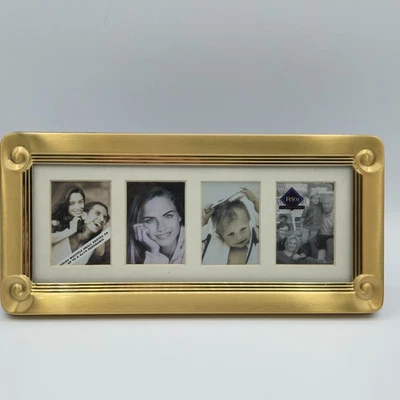 Marco de fotos de metal dorado Fetco 4 aberturas 2x2,5 collage mesa colgante de pared Foto 1 de 4