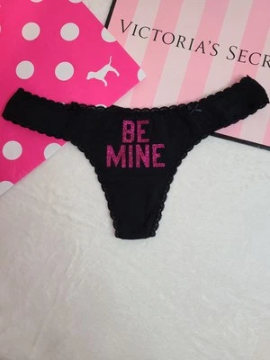 Rare VTG VS PINK Extra Low Rise Glitter Graphic Cotton Thong Panty Size M - Image 1 of 4