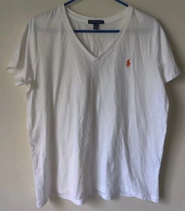 Ralph Lauren Blue Label Women's V-Neck 100% Cotton White T-shirt Size XL - Picture 1 of 4