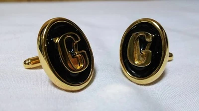 Versace 3D GV логотип Gothic запонки золото x черный цвет овальный 2,5 x 1,8 см винтажный - Изображение 1 из 4