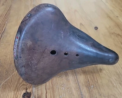 Selle de vélo en cuir ancienne BROWN - Photo 1/4