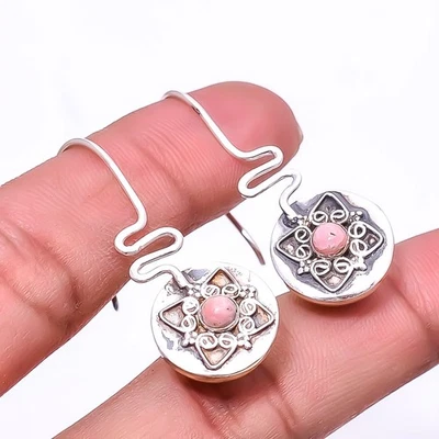 Rhodochrosite - Argentina 925 Sterling Silver Two Tone Earring 1.56" E936123432 - Image 1 of 4