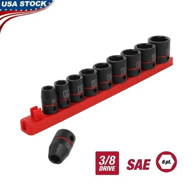 11-Piece 3/8 Drive Standard Impact Socket Set Cr-V Steel W/Socket Rail Removable - Image 1 of 4