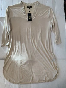 NWT Lucky & Blessed L&B Women's Beige 3/4 Sleeve V-Neck Shift Dress Plus Sz 3X - Picture 1 of 5
