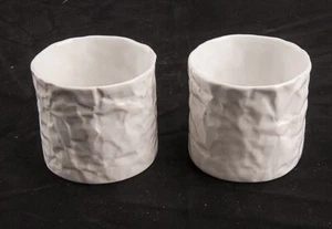 Crinkle Ceramic White Candle Holders 5cm High Makoto Komatsu Made in Japan - Picture 1 of 6