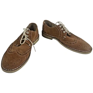TED BAKER Shoe Mens US 7 Tan Suede Reith Brogue Derby Lace Up Brown Stitching - Picture 1 of 19