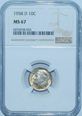 1958 D NGC MS67 Roosevelt Silver Dime - Image 1 of 2