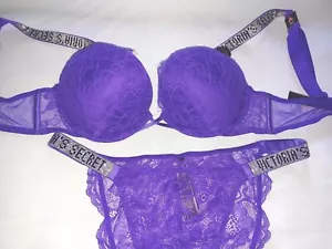 Victoria Secret BRA Panty Set SEXY BOMBSHELL 34AA M LOT Shine strap bikini NEW - Picture 1 of 4