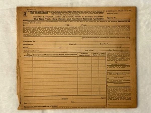 Uniform Straight Bill of Lading Form 823-7 New York New Haven Hartford Railroad - Picture 1 of 7