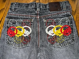 True Urban Kids Grey Jeans With Embroidered Skulls On Back Pockets Size 5 - Picture 1 of 5