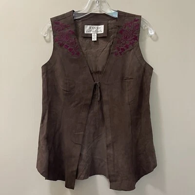 Chaleco Ryan Michael Damas Western Cuero Marrón Corbata Frontal Bordado Talla Pequeña Foto 1 de 4