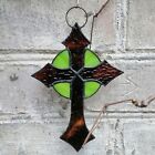 Ornement croix en vitrail - fenêtre chrétienne attrape-soleil faite à la main cadeau de Pâques