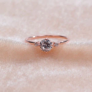 14K solid rose gold Ring diamond ring wedding ring solitaire ring Unique ring - Picture 1 of 3