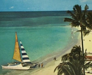 Nuevo de Lote Antiguo Postal Pan Am Hawaiki Playa Waiki Oahu Gato Velero Sin Publicar Sin Usar Años 60 - Imagen 1 de 3