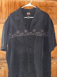 Mens Harley Davidson Embroidered Short Sleeve Button Up Shirt Size XL  Charcoal - Picture 1 of 9