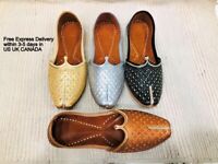 Golden Mens Khussa Shoes Mojari Punjabi Jutti Ethnic Boho Handmade Jooti