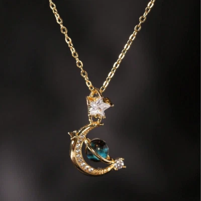 Collar Mujer Planeta Luna Colgante Chapado en Oro 18K Acero Inoxidable Joyería Regalo Foto 1 de 4