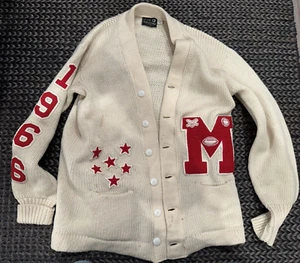 Vintage 1966 Letterman Sweater Mens Red "M" 100% Wool Cardigan FREE SHIPPING! - Picture 1 of 13