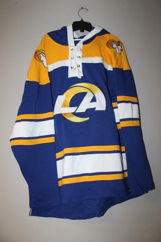 New NFL Los Angeles Rams old time jersey style mid weight cotton hoodie men L Cover