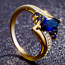 2Ct Marquise Lab Created Blue Sapphire Engagement Ring 14K Yellow Gold Plated