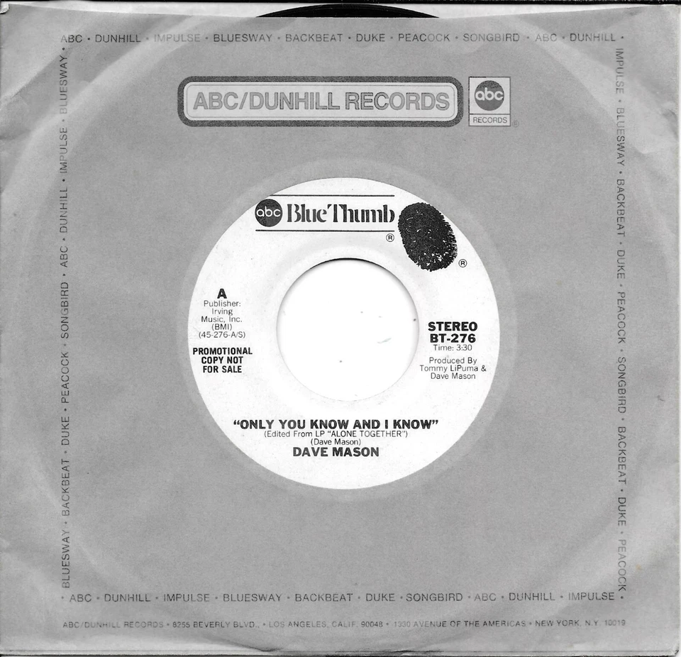 DAVE MASON  Only You Know And I Know  promo 45  TRAFFIC - Image 1 of 1