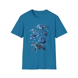 Chinoiserie Blue Rose T-Shirt, Vintage Floral Tee, Garden Lover Gift - Picture 1 of 31
