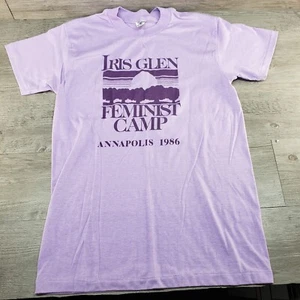 Iris Glen Feminist Camp T-Shirt 1982 Feminism Vintage Single Stitch Annapolis - Picture 1 of 8