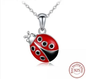 Kids Necklace Ladybug Real 925 Silver Sterling Disney Children Ladies Chain - Picture 1 of 6