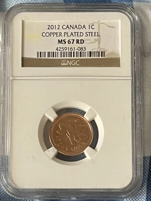 2012 - CANADA 1 - ONE CENT - COPPER PLATED STEEL - 1C - NGC MS 67 RD - LAST YEAR - Image 1 of 2