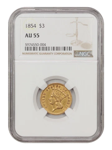 1854 $3 NGC AU55 Cover