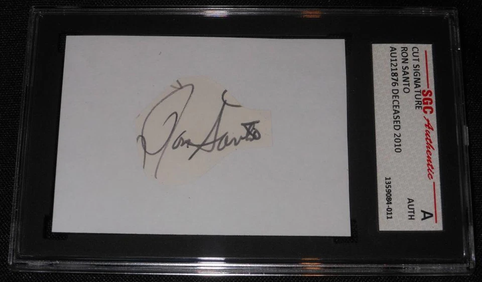 Chicago Cubs HOF Ron Santo (d.10) Signed Mounted Cut 3x4 Autograph SGC Slabbed - Image 1 of 1