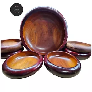 CaribCraft Solid Mahogany Genuine Taverneau Handcrafted Salad Bowl 7 Piece Set - Picture 1 of 11