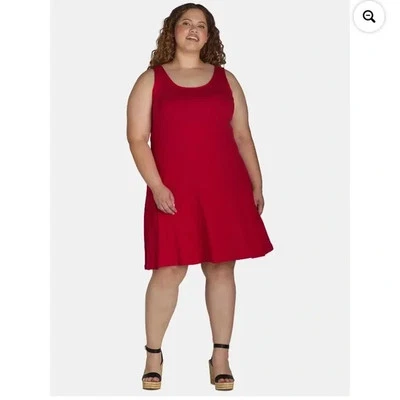 TERRA & SKY WOMENS SKATER SKIRT DRESS SIZE 0X (14W) NEW WITH TAGS Red - Image 1 of 4
