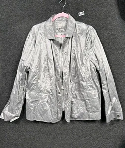 Chico's Utility Blazer Jacket Size 4 US 20/22 Metallic Long Sleeve Snap Button - Picture 1 of 7