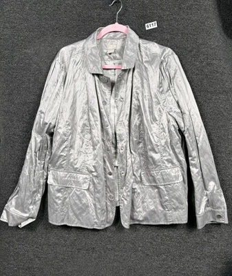 Chico's Utility Blazer Jacket Size 4 US 20/22 Metallic Long Sleeve Snap Button - Image 1 of 4