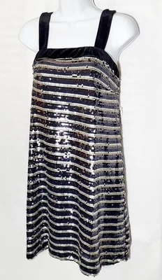 Mini Vestido a Rayas AQUA S Negro Plata Azul Lentejuelas Terciopelo Correas Fiesta Para Mujer Foto 1 de 4