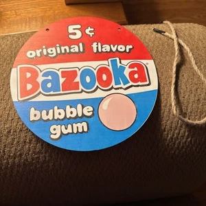 8” Round Wooden Sign With “5 Cent BAZOOKA Bubble Gum” - Picture 1 of 6
